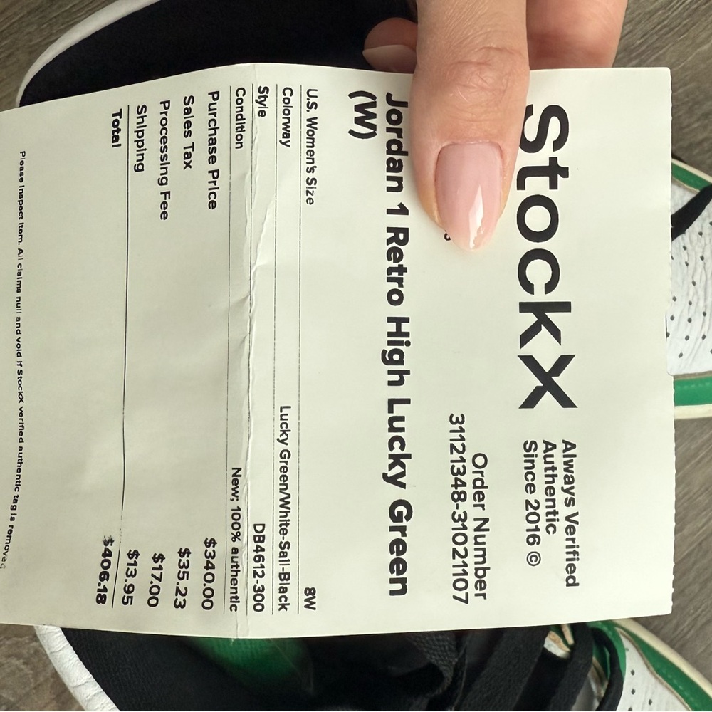 Jordan 1 Retro High Lucky Green and White Sneakers - Picture 3 of 3
